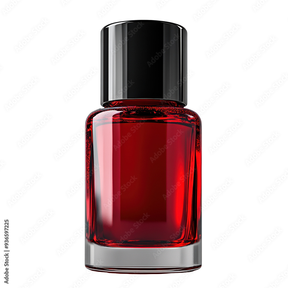 red perfume bottle with black cap. red perfume bottle with black cap.