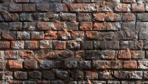 Close-up of an aged brick wall, showcasing unique textures and colors, reflecting years of weathering and history.