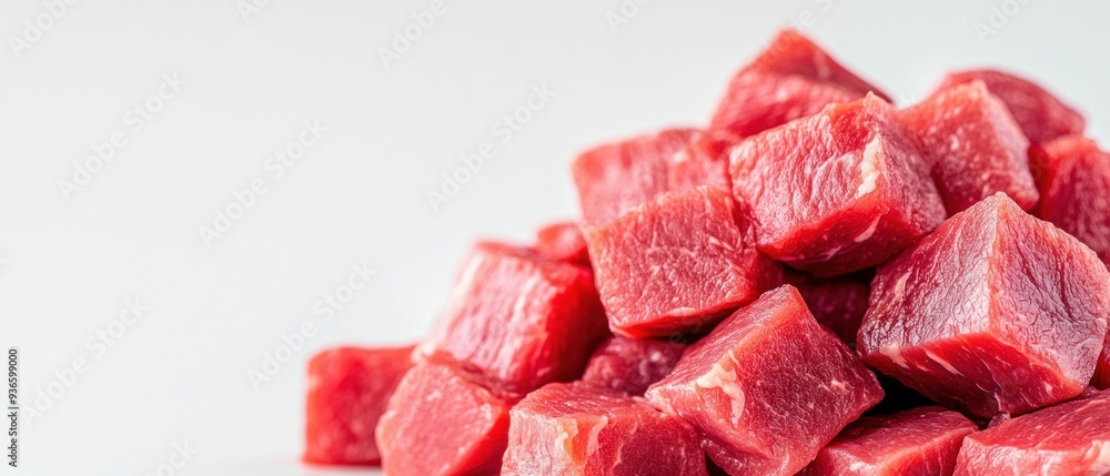 Pile of Raw Beef Cubes on White Background Pile of Raw Beef Cubes on White Background