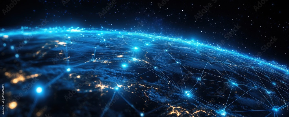 Fototapeta premium Internet business framework featuring international connectivity virtual money and smart objects on a broad banner format