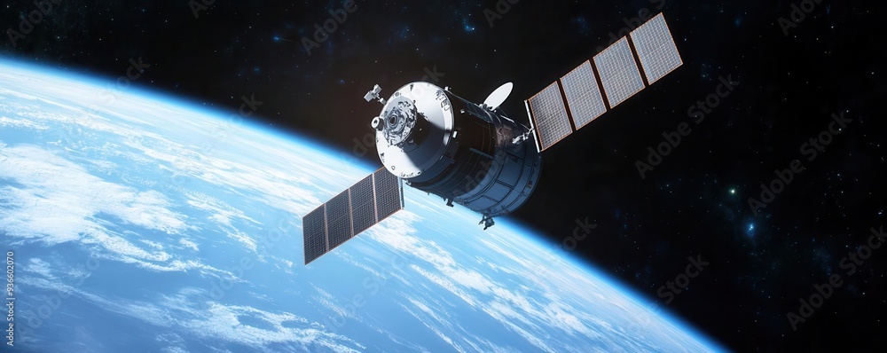 Fototapeta premium A mission to deploy space-based sensors for early detection of potential threats to Earth, space exploration, Earth defense, technological innovation