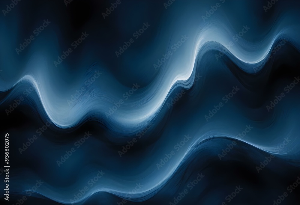 Obraz premium Flowing Blue and black abstract background with soft, wavy shapes and subtle sparkles
