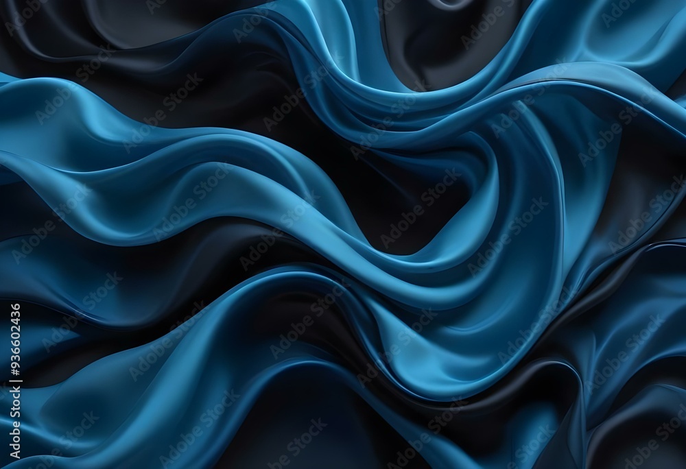 Fototapeta premium Flowing Blue and black abstract background with soft, wavy shapes and subtle sparkles
