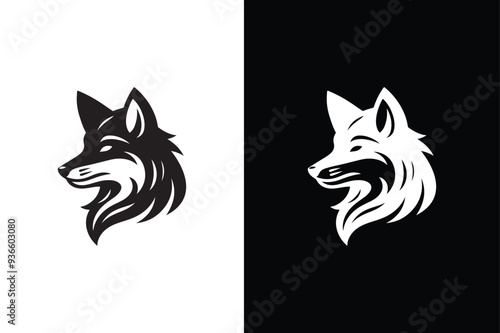 Fox black head vector silhouette icons icon set on white background.