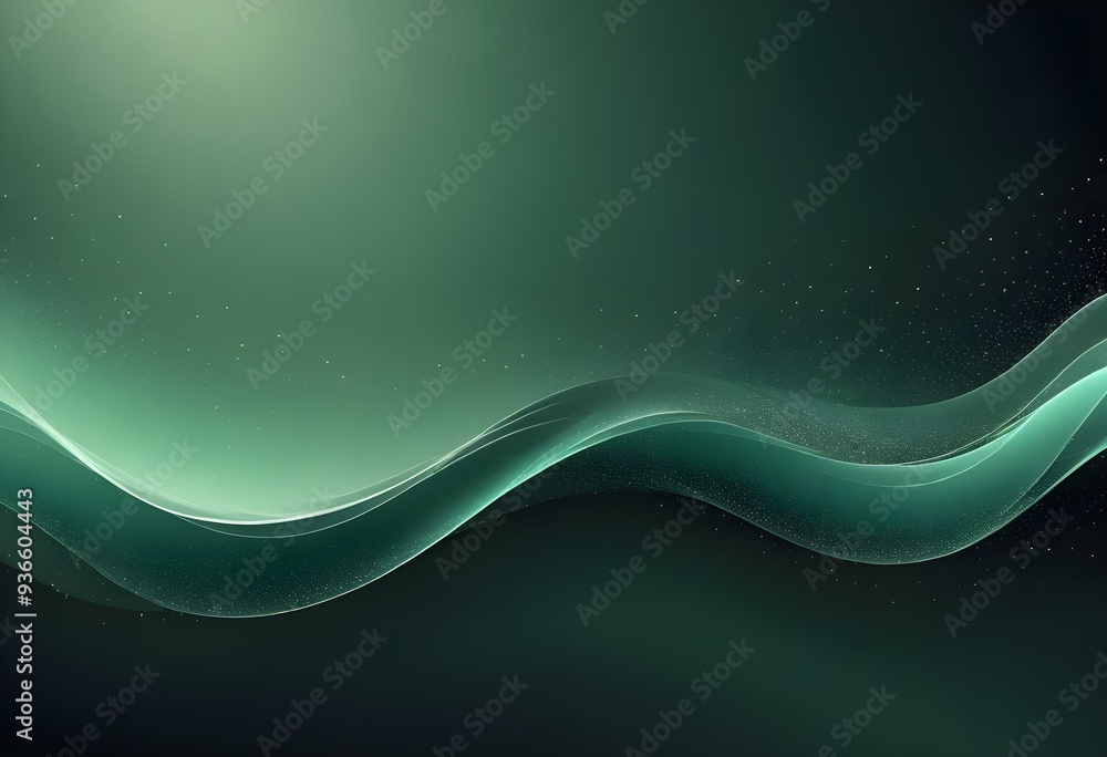 Obraz premium Flowing green and black abstract background with soft, wavy shapes and subtle sparkles