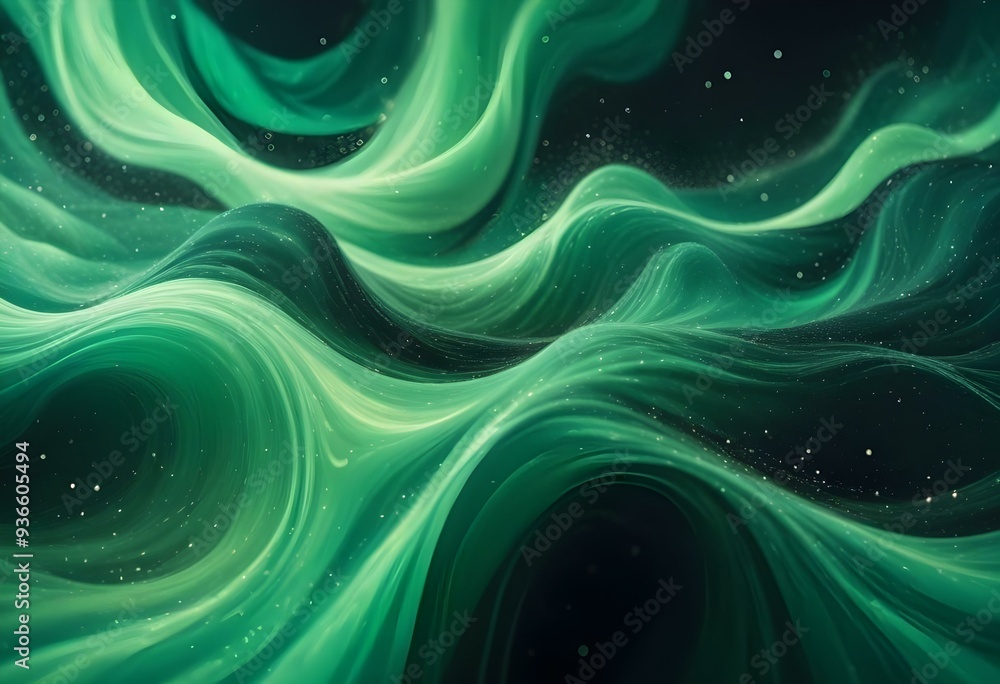 Obraz premium Flowing green and black abstract background with soft, wavy shapes and subtle sparkles