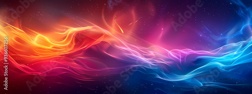 A vibrant abstract digital artwork featuring flowing colors of orange, pink, and blue, creating a sense of motion and energy.