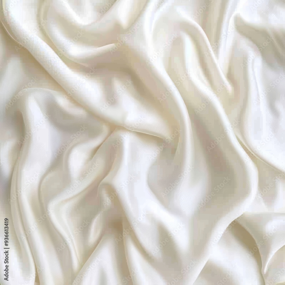Obraz premium Elegant White Satin Fabric Background, Luxury Silk Texture with Soft Drapes and Folds