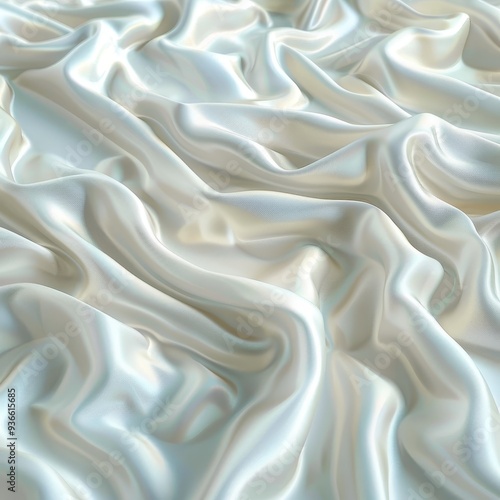 Luxurious Flowing White Silk Satin Fabric, Elegant and Smooth Texture with Soft Waves, 3D Render