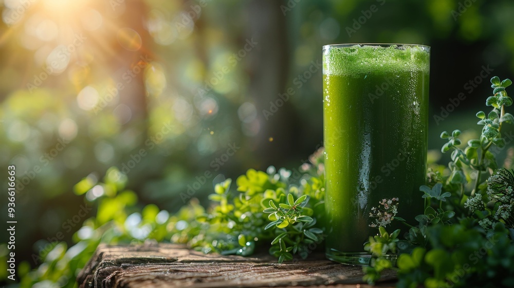 Fresh Green Smoothie in Nature Generative AI Fresh Green Smoothie in Nature Generative AI