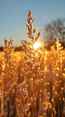 Sonnenaufgang über reifem Weizenfeld: Ein goldener Morgen photo