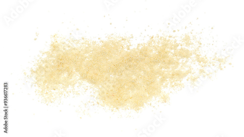 Parmesan cheese grated isolated on white, top view