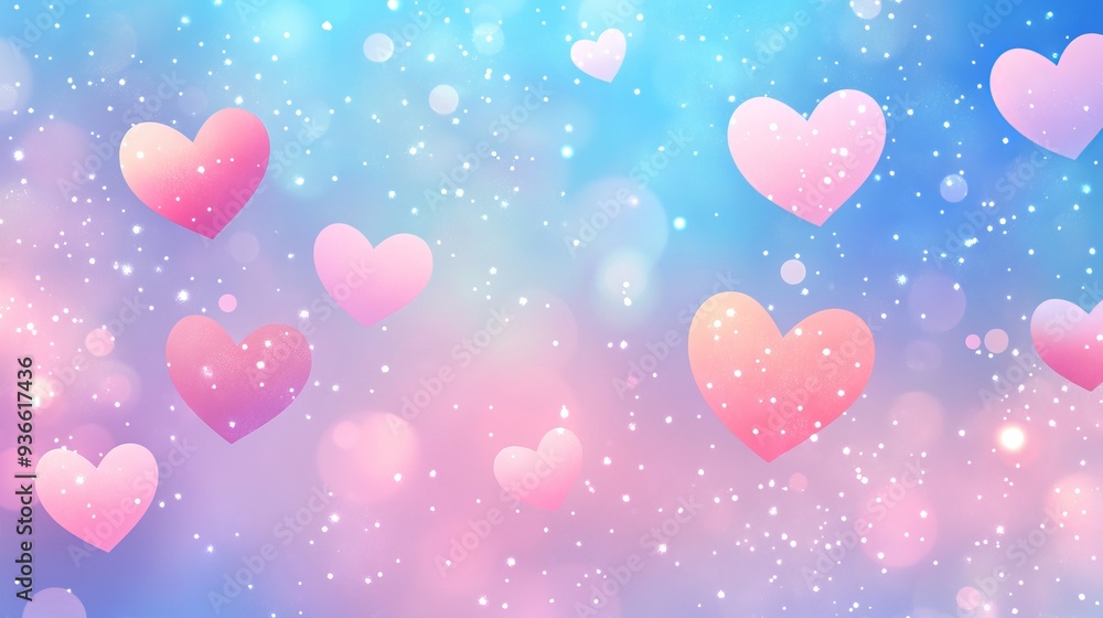 Light pink and blue vector background with hearts, featuring a glittery, abstract illustration in a romantic style. Ideal for ads, posters, and banners for Valentine's Day. Light pink and blue vector background with hearts, featuring a glittery, abstract illustration in a romantic style. Ideal for ads, posters, and banners for Valentine's Day.