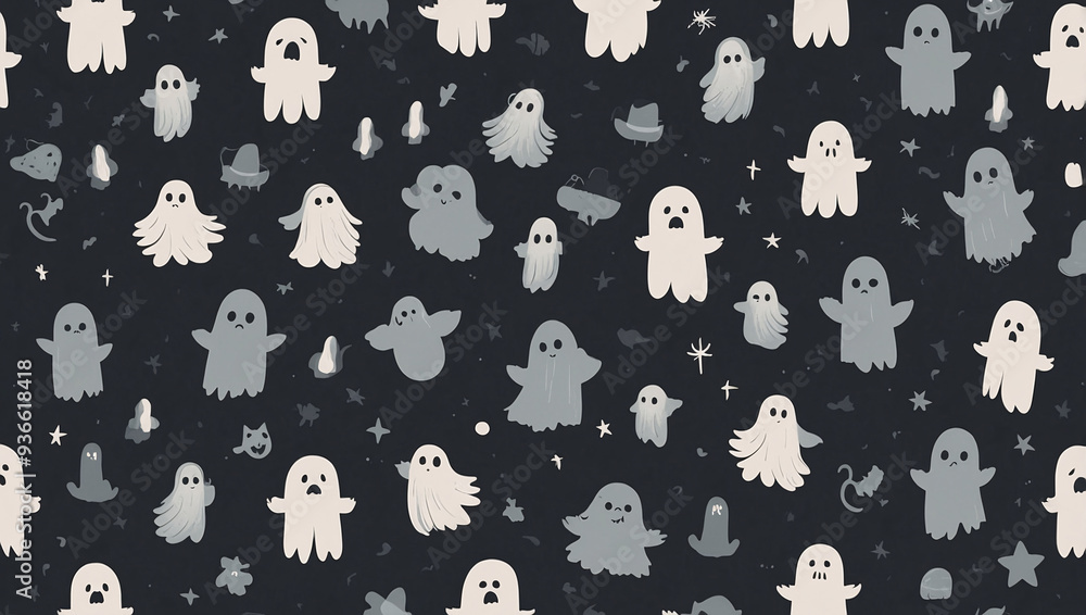 Obraz premium A minimalist wallpaper design with cute, floating ghost