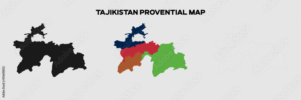 Obraz premium Tajikistan Provential Map in colors. EPS file also in selhoutte and outlined form. Editable EPS file.