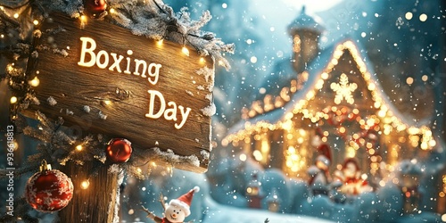 Wallpaper Mural wooden sign. carved written into the sign are the words "Boxing Day'". - festive scene Torontodigital.ca