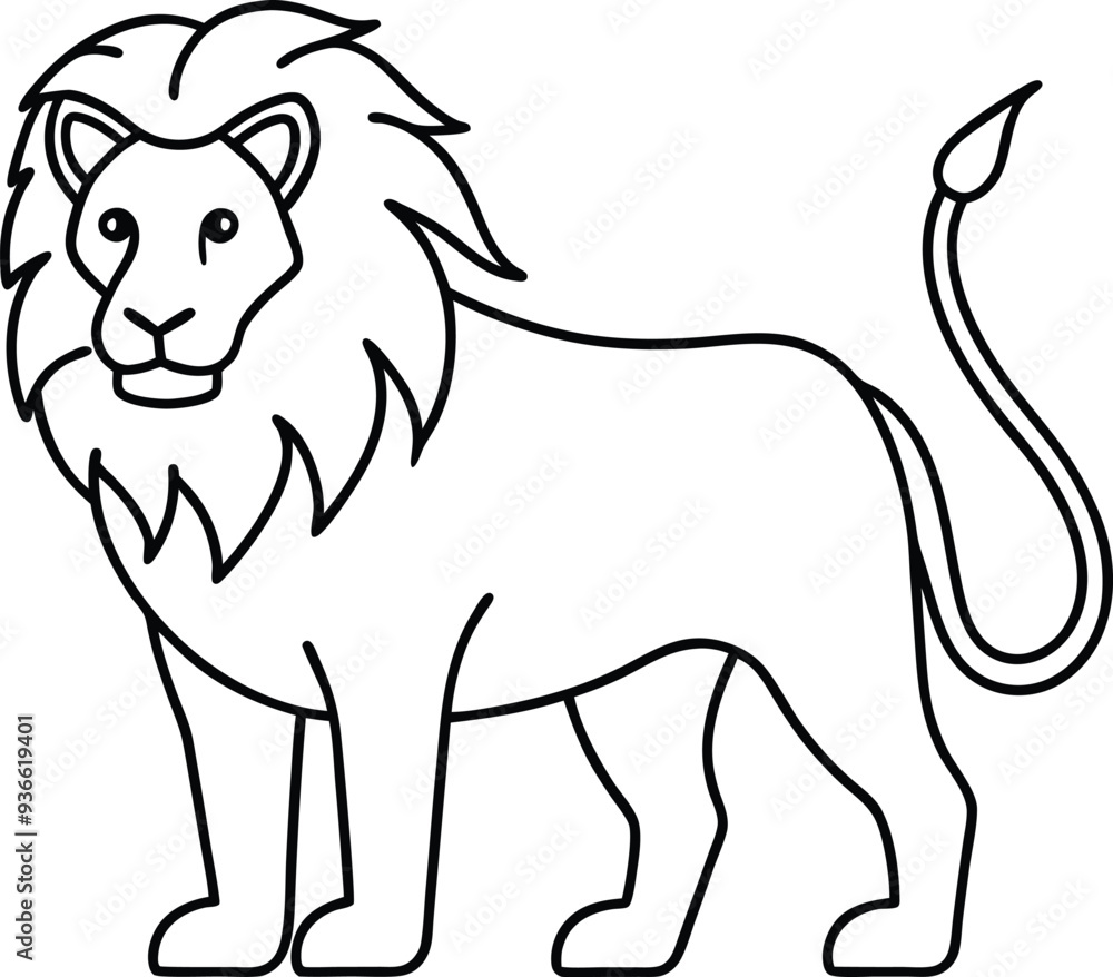 Obraz premium lion cartoon isolated on white line art for kid's coloring book