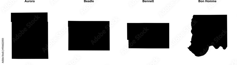 Aurora, Beadle, Bennett, Bon Homme outline maps Aurora, Beadle, Bennett, Bon Homme outline maps