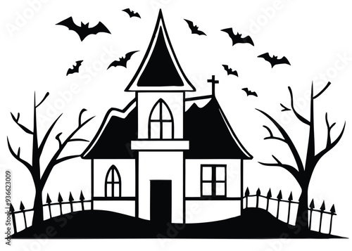 haunted Halloween house vector silhouette 