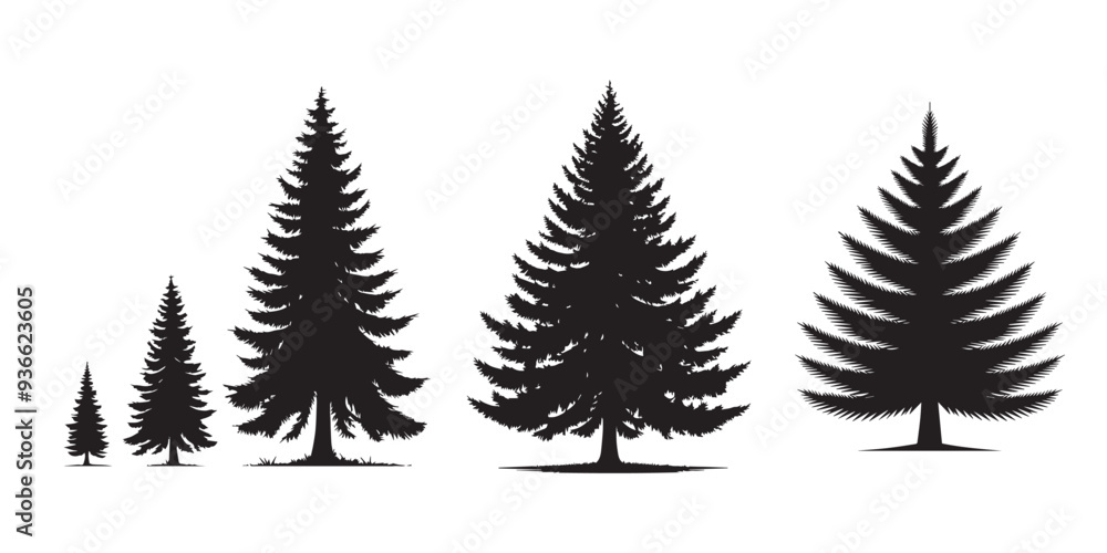 set of christmas trees silhouette art design set of christmas trees silhouette art design
