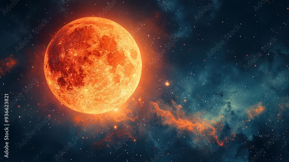 Fototapeta premium Glowing Red Planet in Space Generative AI