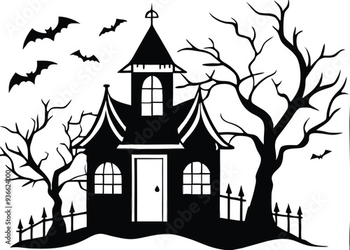 Wallpaper Mural haunted Halloween house vector silhouette  Torontodigital.ca