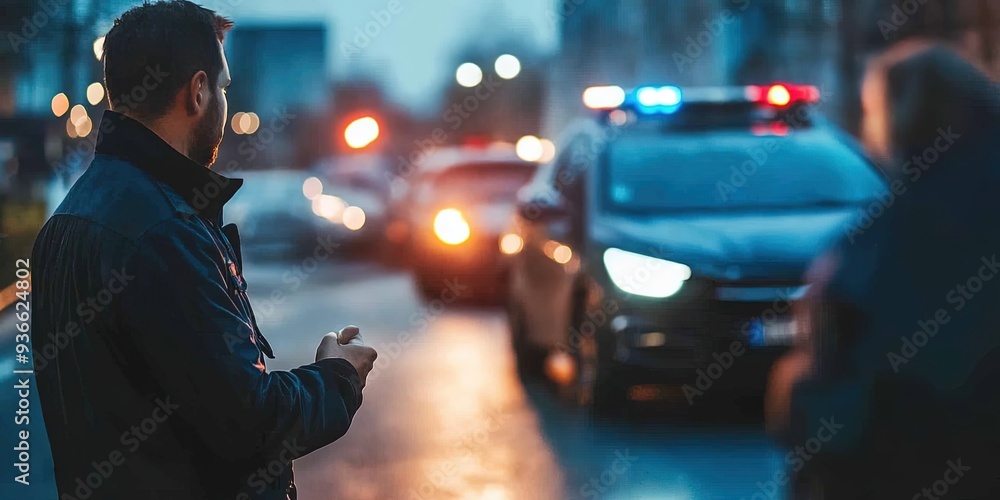 person talking to the police, car accident, person talking to the police, car accident,