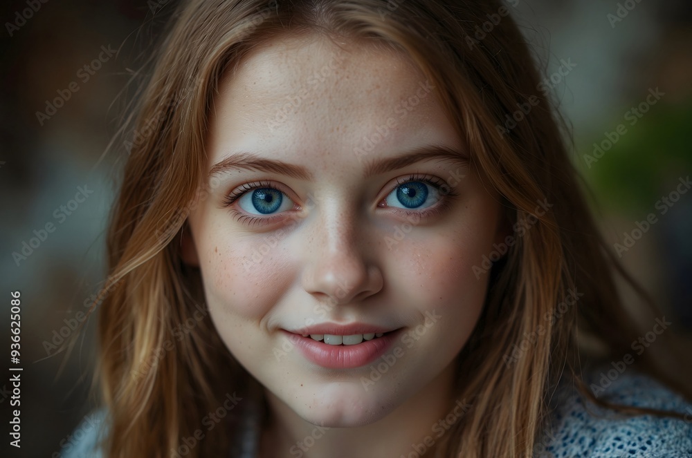 Portrait of a beautiful young woman with blue eyes and brown hair. Portrait of a beautiful young woman with blue eyes and brown hair.