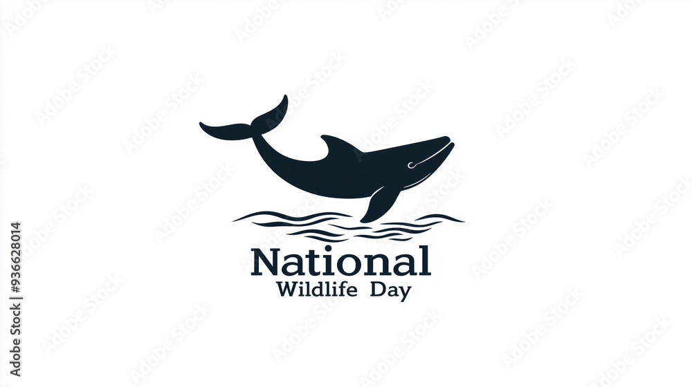 Fototapeta premium Whale silhouette emerging from the ocean on National Wildlife Day with minimalist design and flowing lines