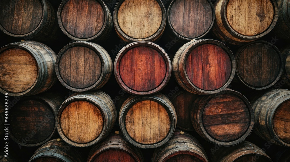 Stacked Wooden Barrels with Dark, Rustic Texture Stacked Wooden Barrels with Dark, Rustic Texture