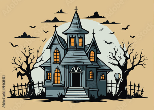 haunted Halloween house vector silhouette 