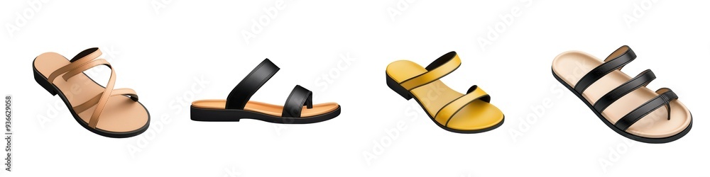 Stylish collection of casual sandals in various colors and designs, perfect for summer outings and beachwear. Stylish collection of casual sandals in various colors and designs, perfect for summer outings and beachwear.