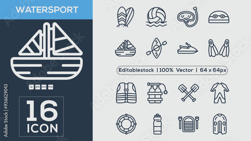 Watersport line Icon collection. Vector illustrator
