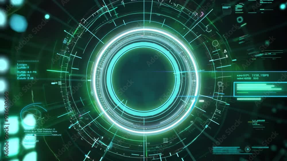 Futuristic digital interface with glowing elements and circular patterns, ideal for technology, science, and innovation themes.