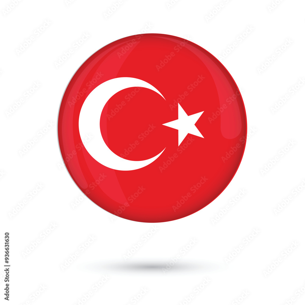 Turkey flag round 3D glossy and shiny isolated on white background vector illustration republic day of Turkey October November, brochure, flyer, poster, banner, educational, print, online websites Turkey flag round 3D glossy and shiny isolated on white background vector illustration republic day of Turkey October November, brochure, flyer, poster, banner, educational, print, online websites