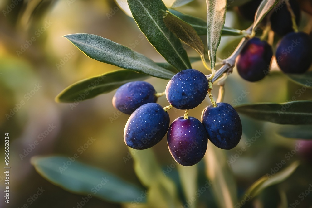 Capture the beauty of a ripe olive branch in golden light, embodying the freshness of mediterranean nature. Evoking thoughts of healthy, organic food and olive oil production Capture the beauty of a ripe olive branch in golden light, embodying the freshness of mediterranean nature. Evoking thoughts of healthy, organic food and olive oil production