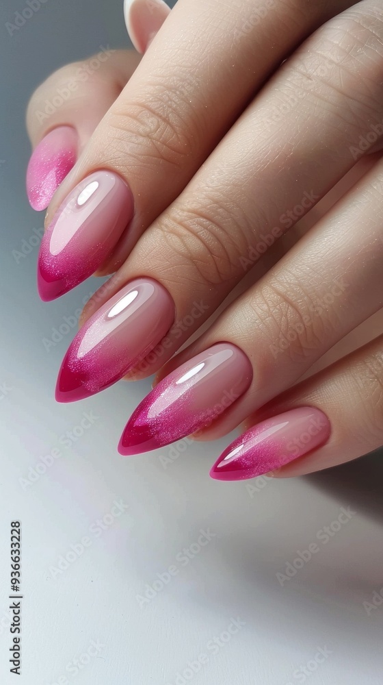 This elegant hand displays stunning pink and white nails featuring a soft gradient design that enhances the overall aesthetic, suitable for all events This elegant hand displays stunning pink and white nails featuring a soft gradient design that enhances the overall aesthetic, suitable for all events