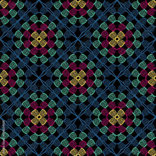 Pattern with crochet granny square wallpaper handmade decorative art design print 