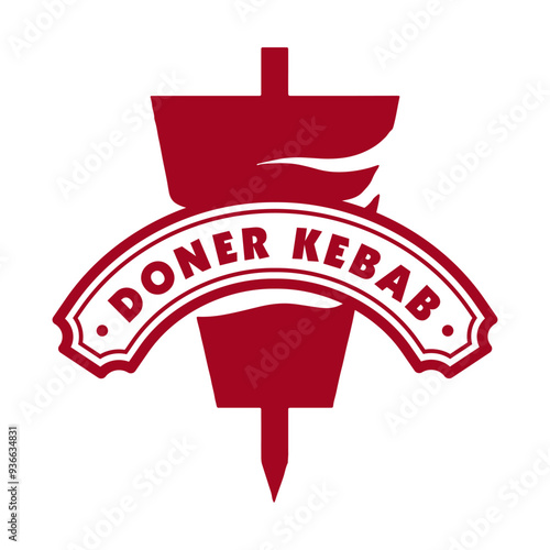 Doner Kebab or shawarma emblem. Restaurant, grill bar, barbecue symbol. Cuisine food, skewer or rotating spit with grilled meat. 