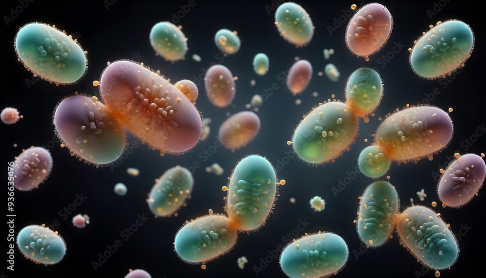Naklejka premium Unicellular organisms or protozoa, single-celled organisms microorganisms such as archaea, bacteria or protists swim in water