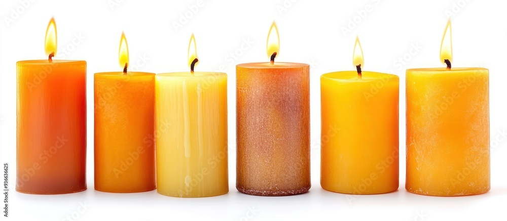 Six Lit Candles with Different Shades of Yellow and Orange Six Lit Candles with Different Shades of Yellow and Orange