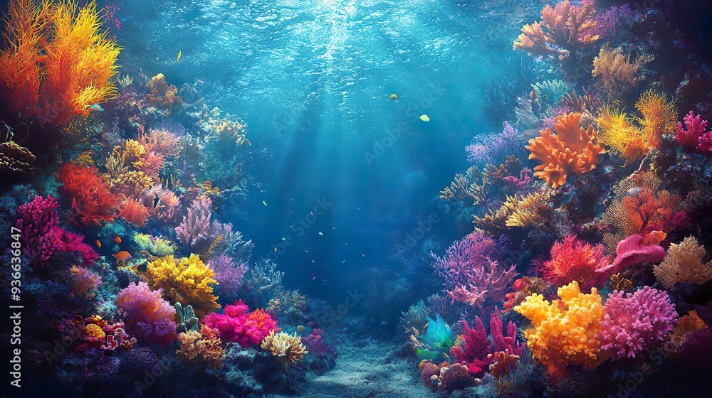 Vibrant tropical fish swimming in a coral reef perfect for underwater and nature-themed wallpaper designs Vibrant tropical fish swimming in a coral reef perfect for underwater and nature-themed wallpaper designs