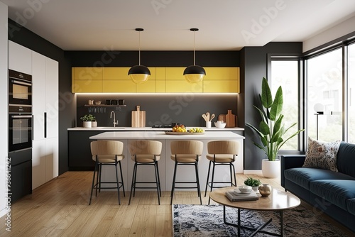 Chic House Mock Up: Bright Modern Kitchen Layout and 3D Interior Design