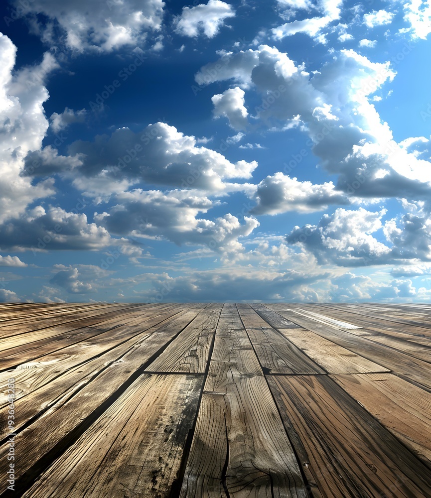 Wooden Floor Under Blue Sky And White Clouds Wooden Floor Under Blue Sky And White Clouds