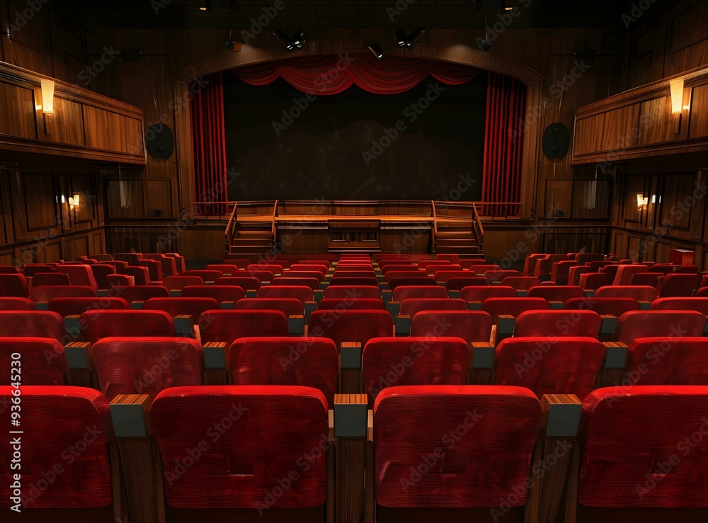 Fototapeta premium Empty Theater Auditorium Stage Red Curtains Seats