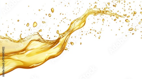 Golden Liquid Splash with Droplets on White Background