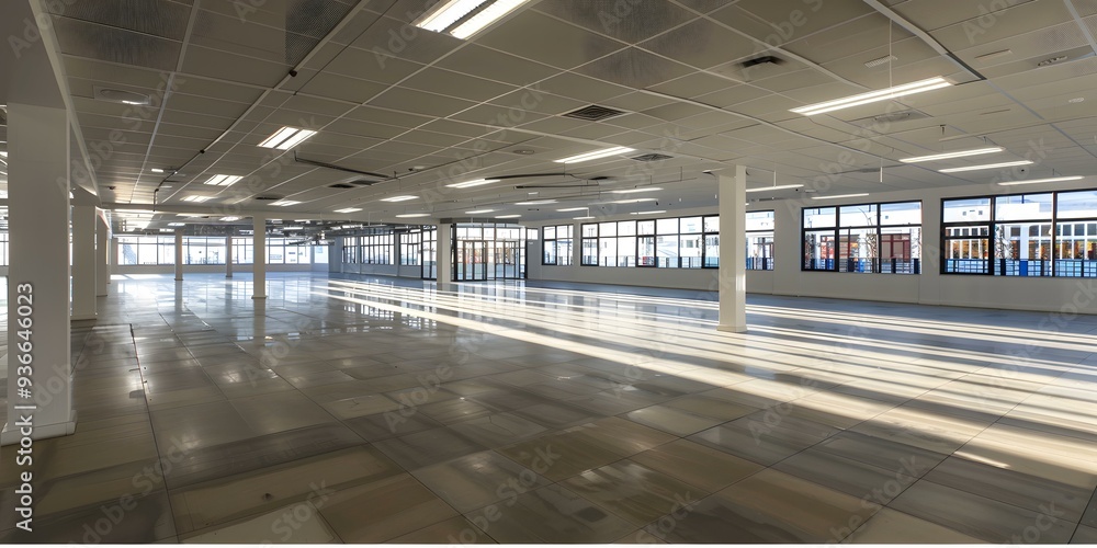 Empty Office Space With Large Windows And Sunbeams Empty Office Space With Large Windows And Sunbeams