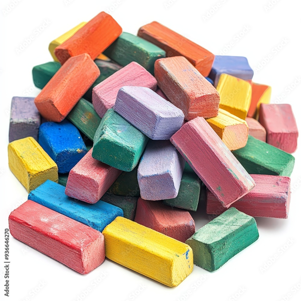 A pile of colorful blocks made of chalk A pile of colorful blocks made of chalk