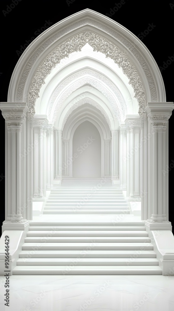 Fototapeta premium White Marble Staircase And Arched Hallway
