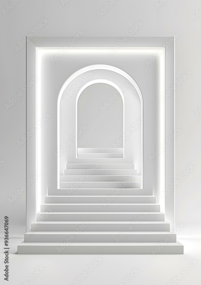 White Archway With Stairs Leading Up To Light White Archway With Stairs Leading Up To Light